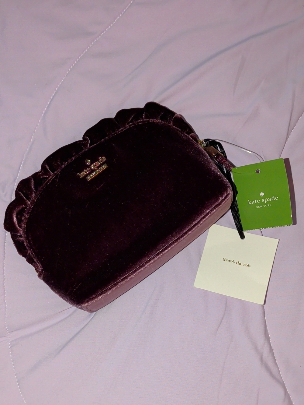 kate spade Mini Marcy Velvet Ruffle Cosmetic Pouch in Plum